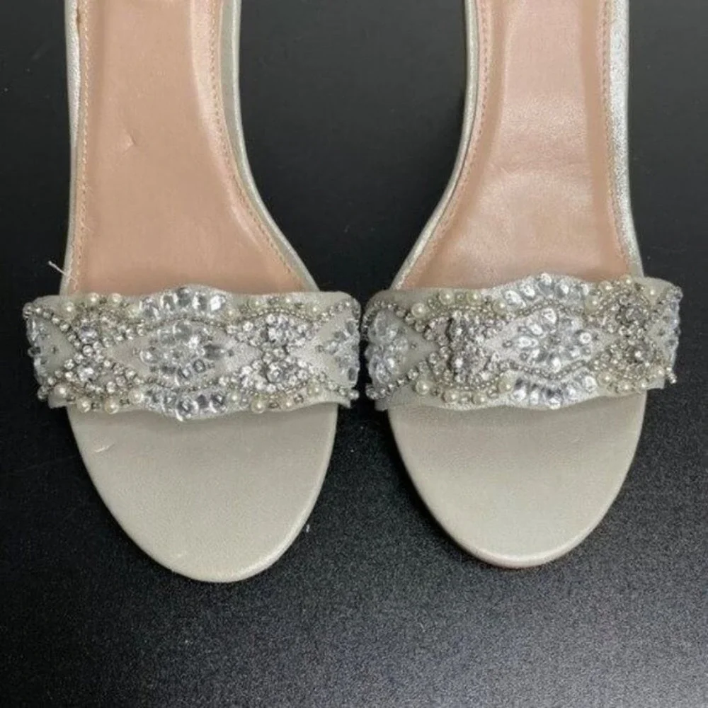 Betsey Johnson SB-Mari Champagne Ivory Embellished Stiletto Heel Sandals Size 9